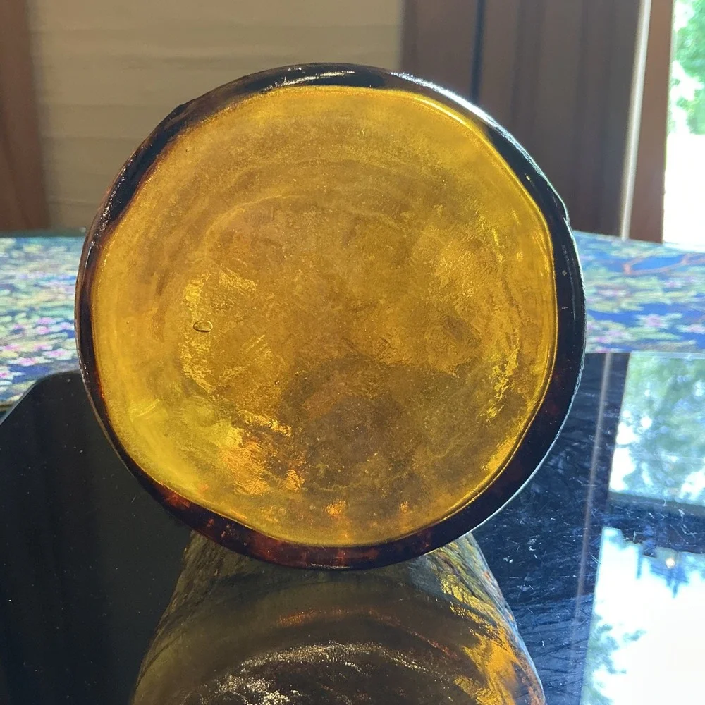 Empoli Italian Amber Glass Crinkle Bark Textured Genie Bottle Vase 16.5 Inch MCM